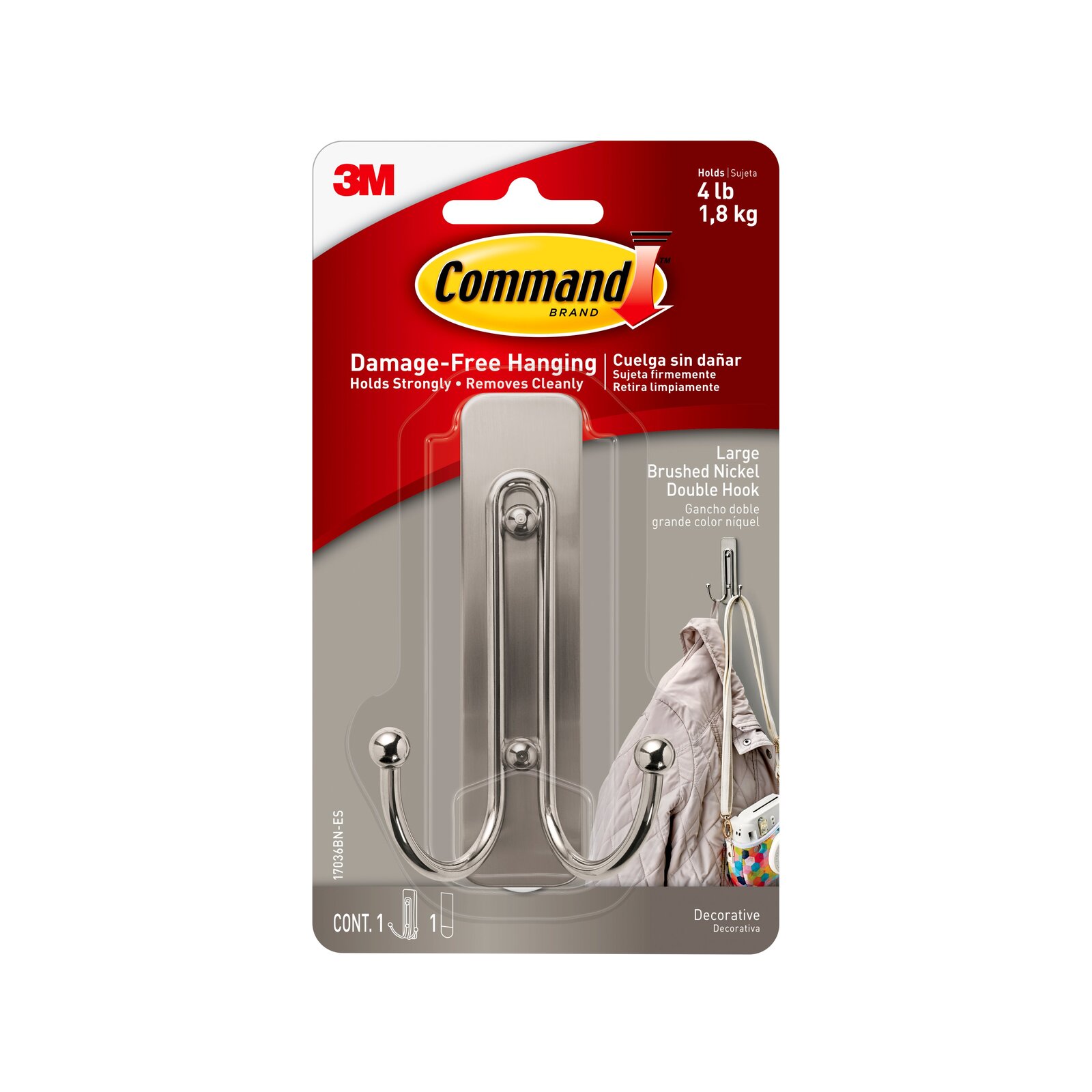 3M Command Large Brushed Nickel Double Hook Bunnings Australia