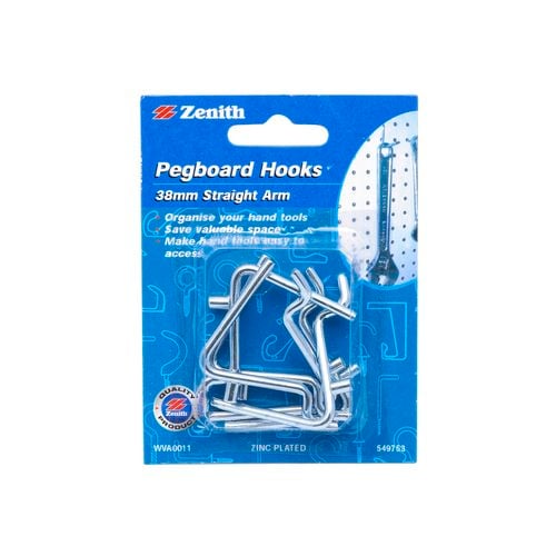 Zenith 38mm Zinc Plated Straight Arm Pegboard Hook 6 Pack Bunnings