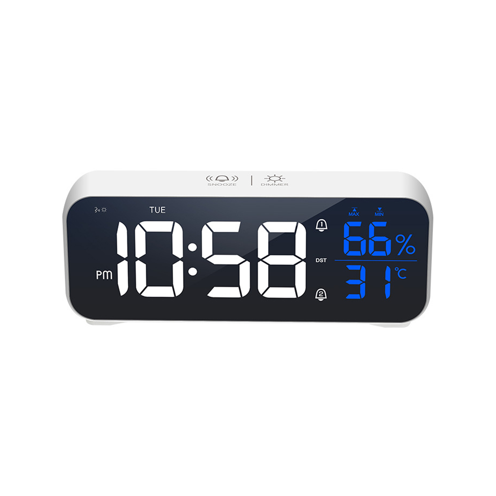 TODO Digital Alarm Clock Large Display USB Rechargeable - White ...