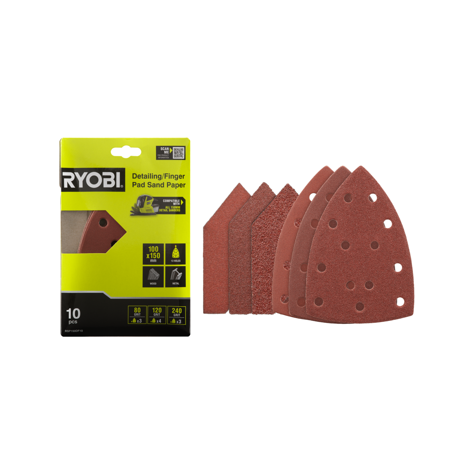 Ryobi 100 x 150mm 10 Piece Detail / Finger Sanding Set Bunnings Australia