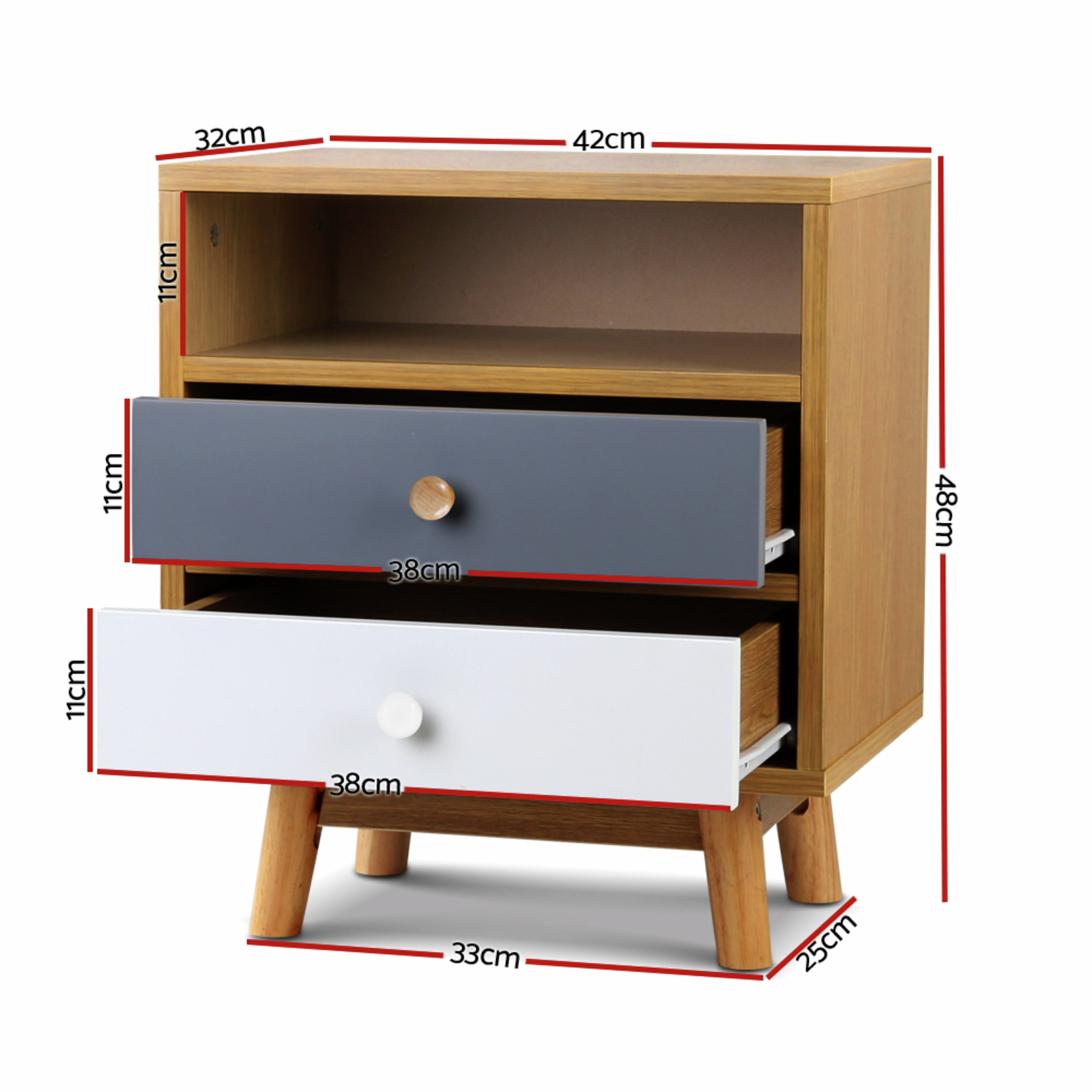 Artiss 2 Drawer & Shelf Storage Bedside Table - Bunnings Australia