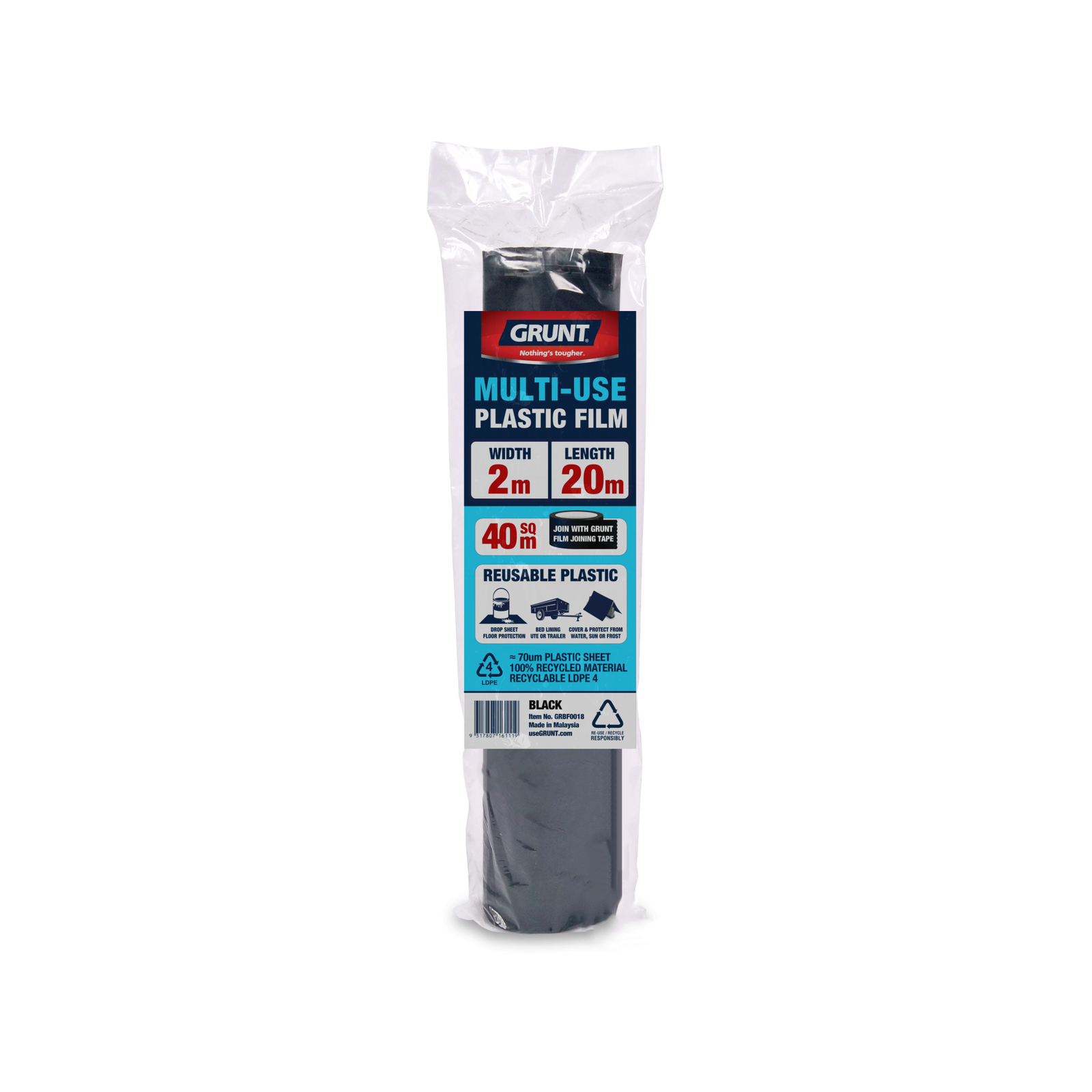 GRUNT 2m x 20m Black 70um Multi use Plastic FIlm Bunnings Australia