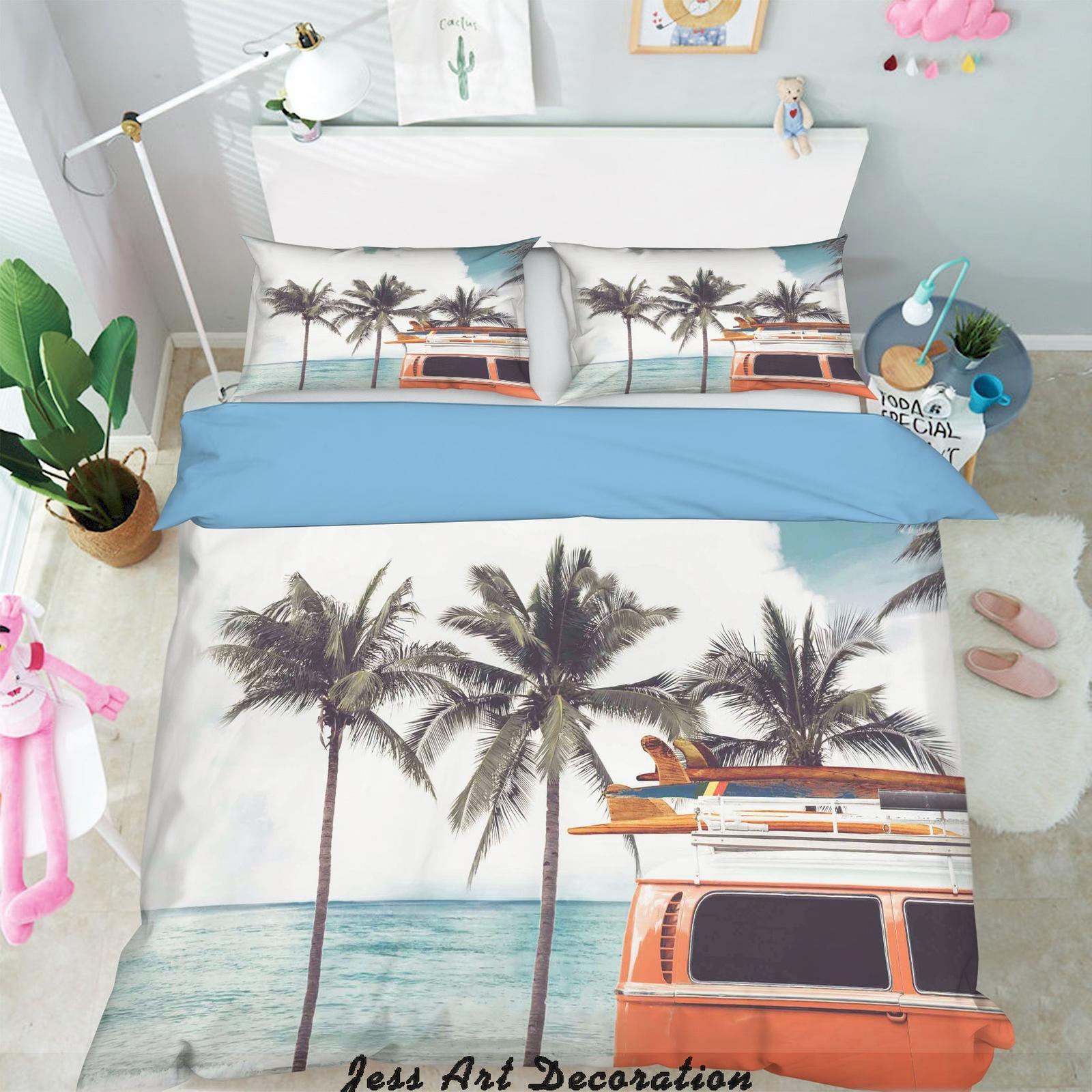 3D Green Palm Tree Beach Quilt Cover Set Bedding Set Pillowcases 172