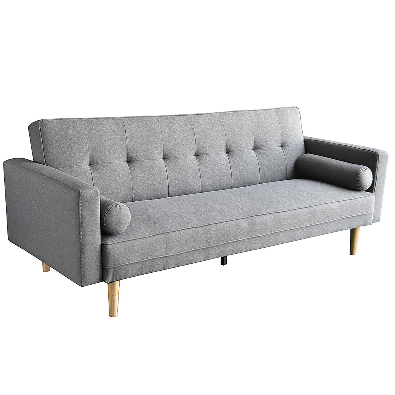 Sarantino 3 Seater Linen Sofa Bed Couch with Pillows - Light Grey ...