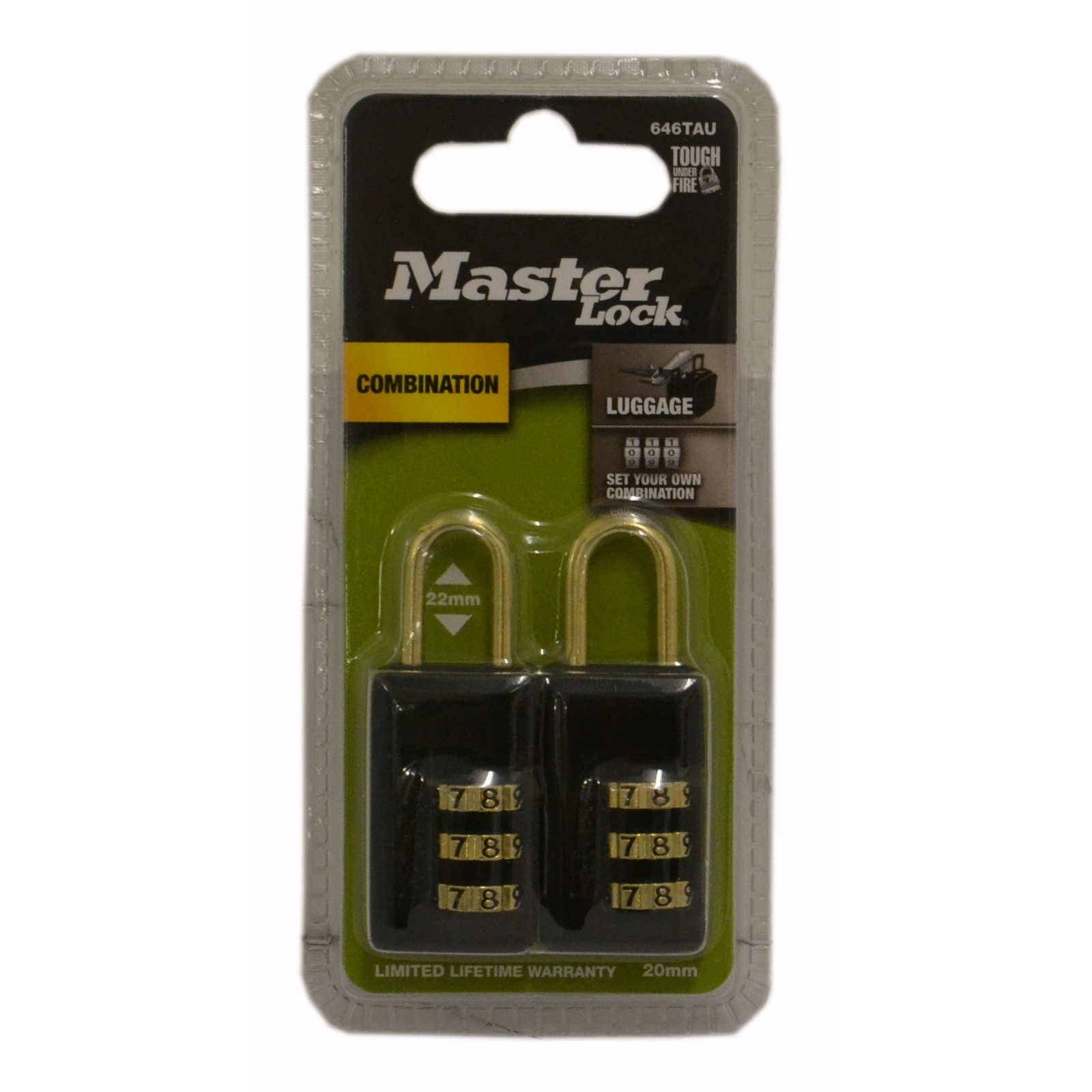 Masterlock 20mm Black Luggage Combination Padlock 2 Pack Bunnings