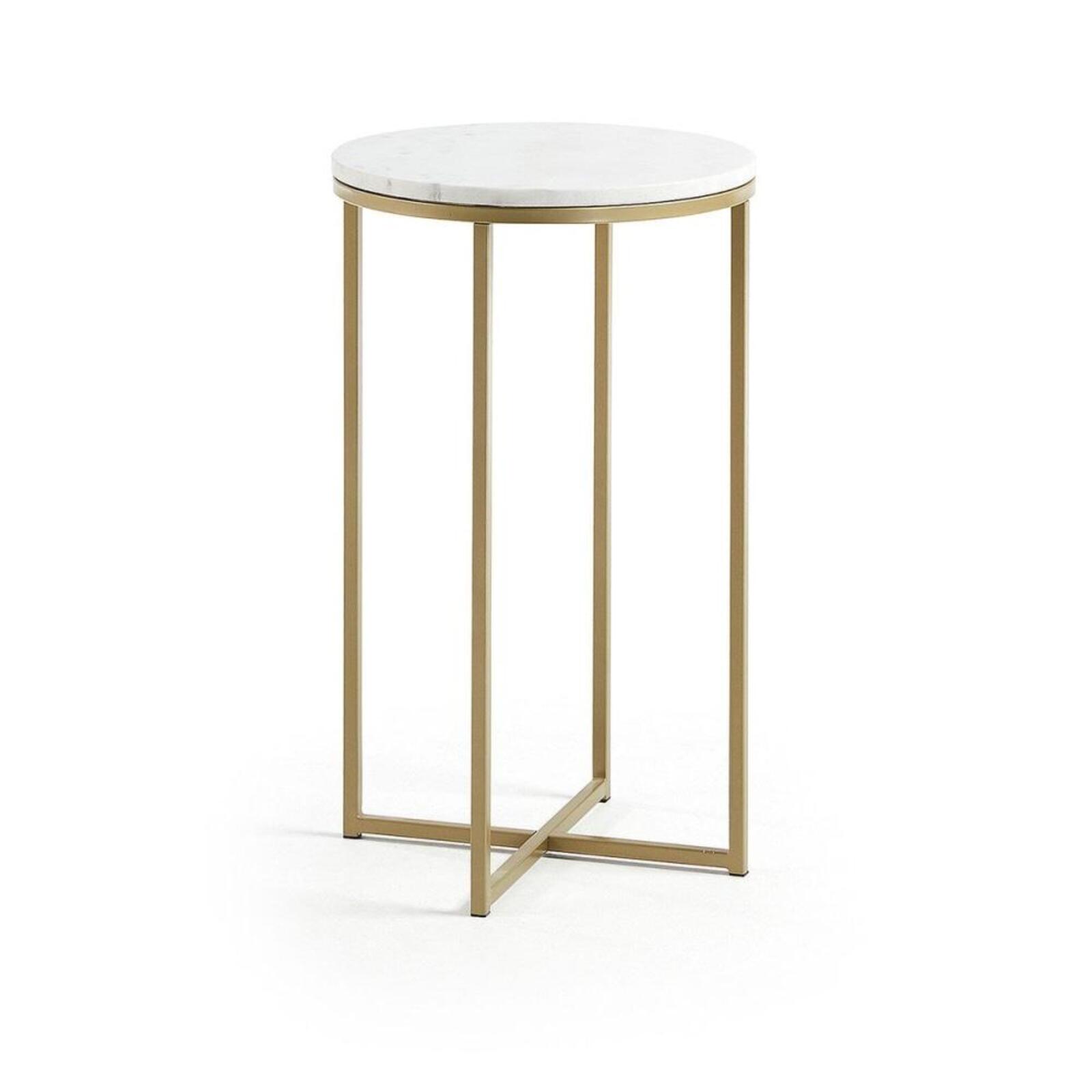 Sherry Round Side Table Metal Gold Base White Marble Top Bunnings
