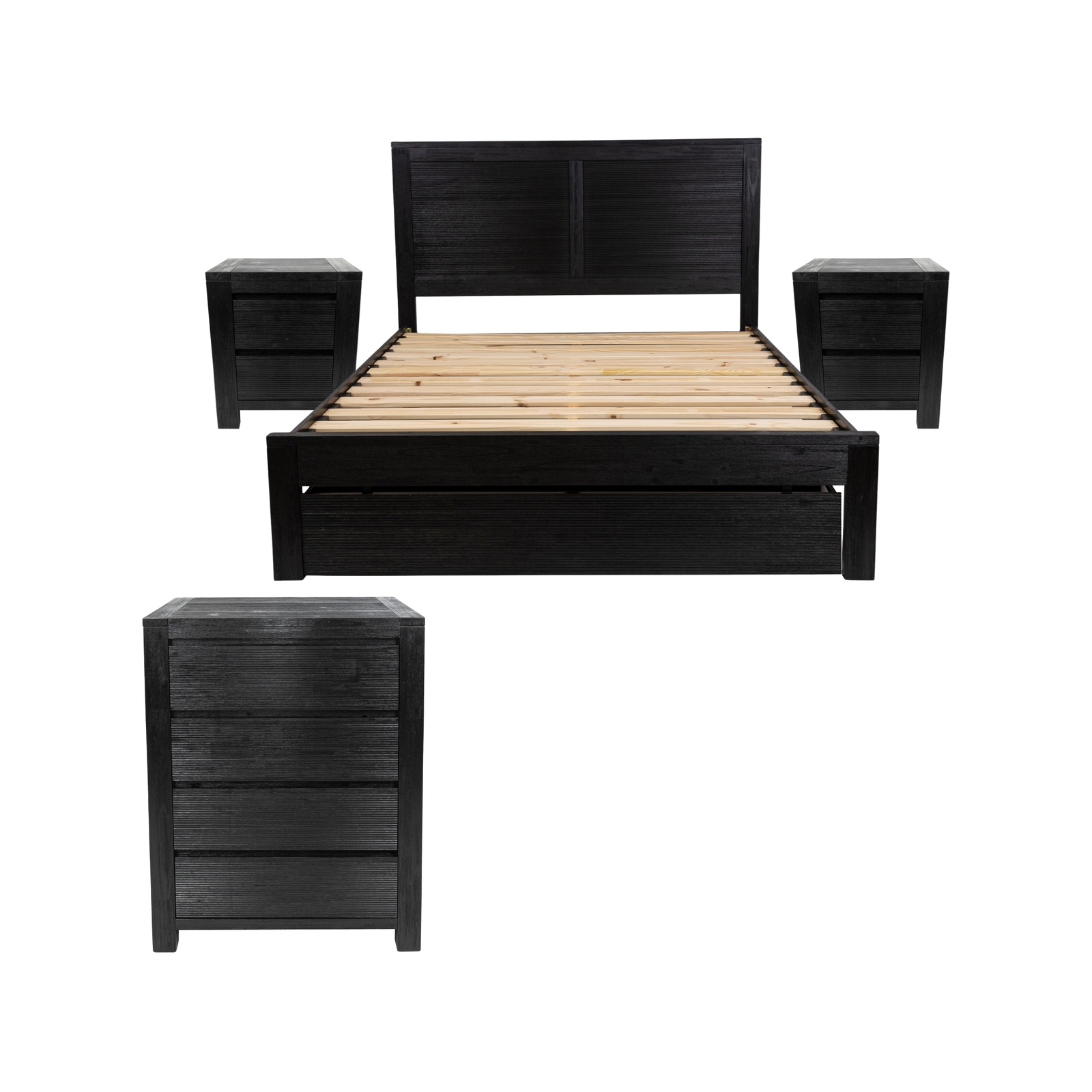 Tofino 4pc Queen Bed Suite Bedside Tallboy Bedroom Furniture Package
