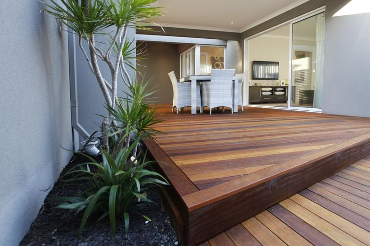 Timber decking space with dining table and chairs