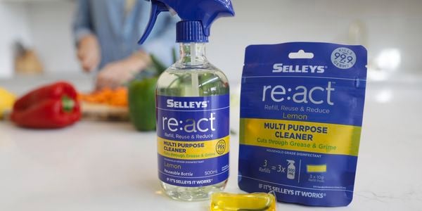 A close up of the Selleys re:act products on a kitchen benchtop.