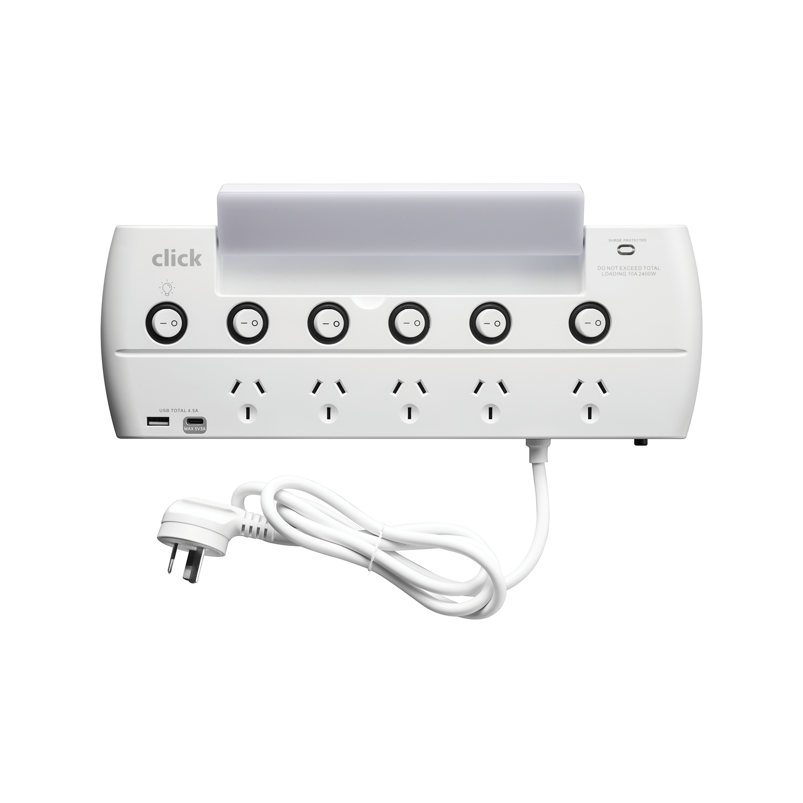 Click 5 Outlet Workshop Powerboard With Rotating LED Light + USB ...