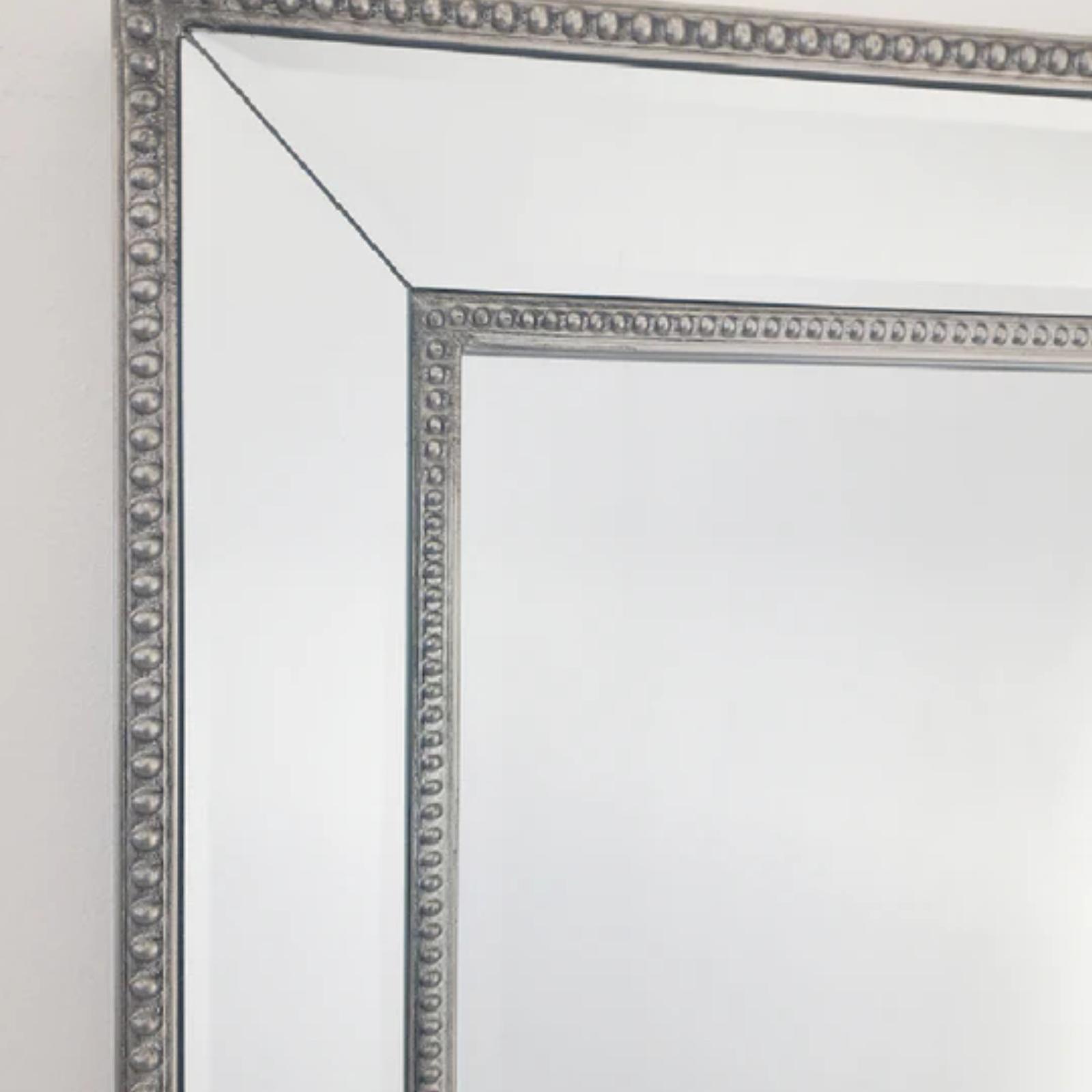 Beaded Silver Framed Rectangle Wall Mirror, 39x49