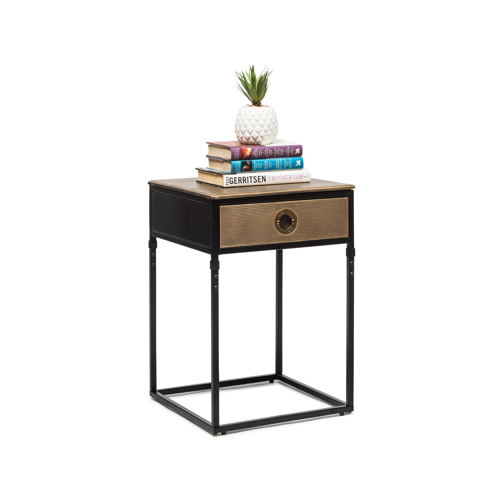 Lirash Gold Black Narrow Bedside Table with Storage Drawer Bunnings Australia