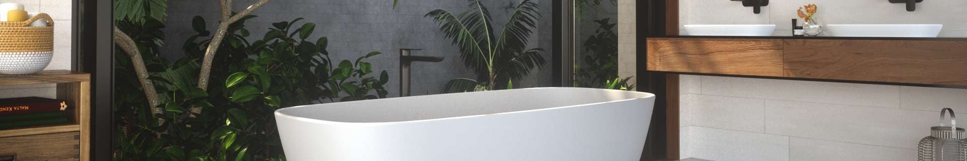 Bathroom with freestanding bath tub.