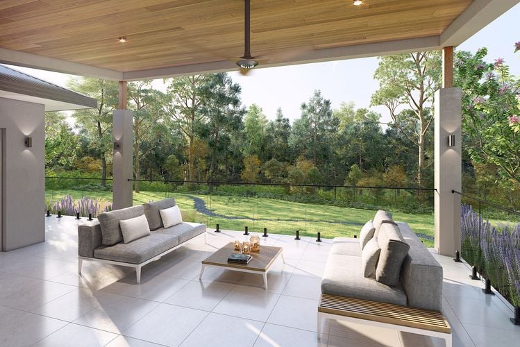 An outdoor lounge area overlooking parkland