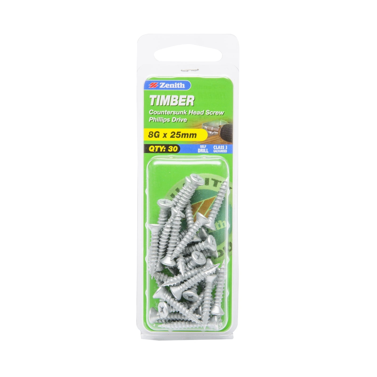 Zenith 8G x 25mm Galvanised Countersunk Head Timber Screws - 30 Pack ...