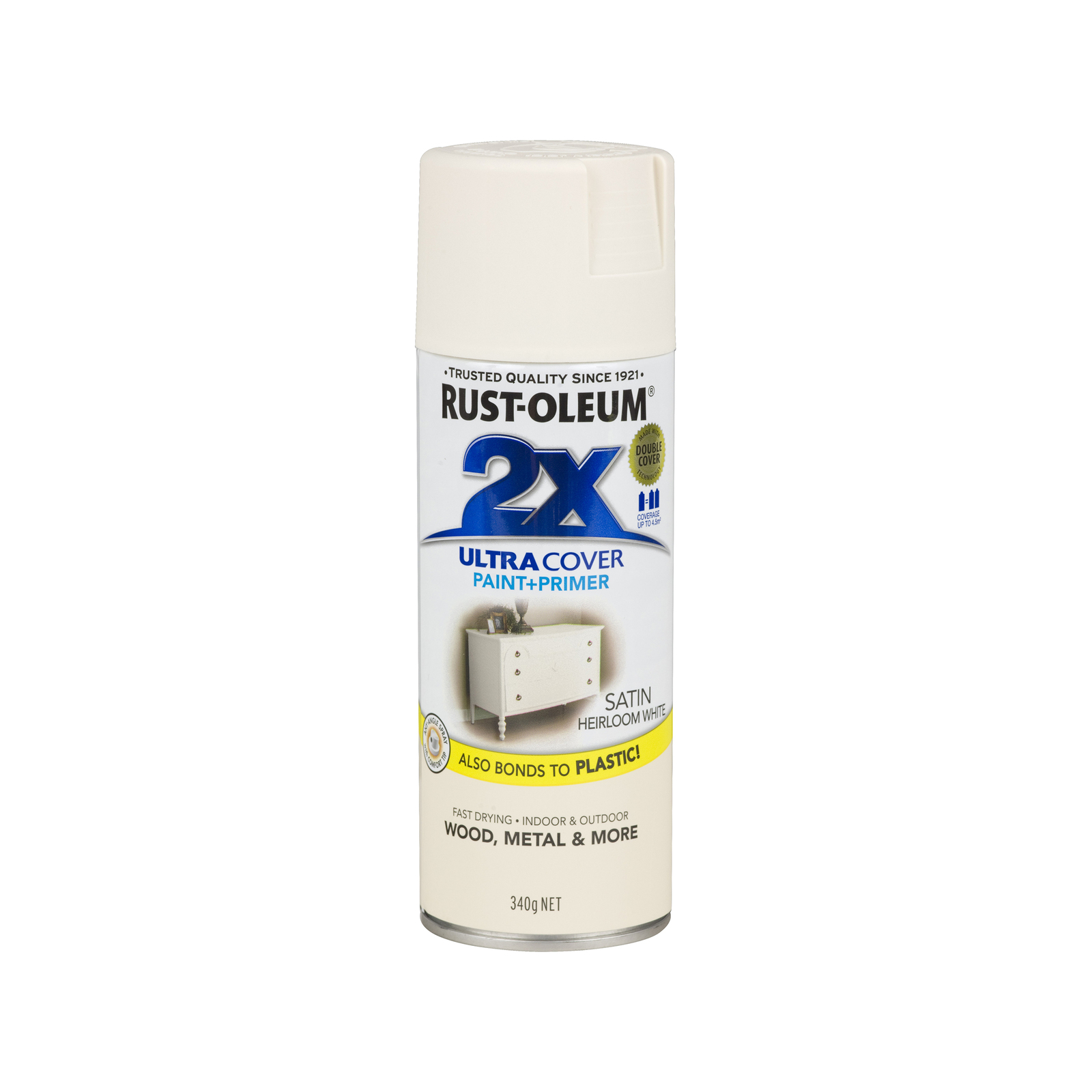 RustOleum 340g Heirloom White Satin 2X Ultra Cover Paint+Prime Spray