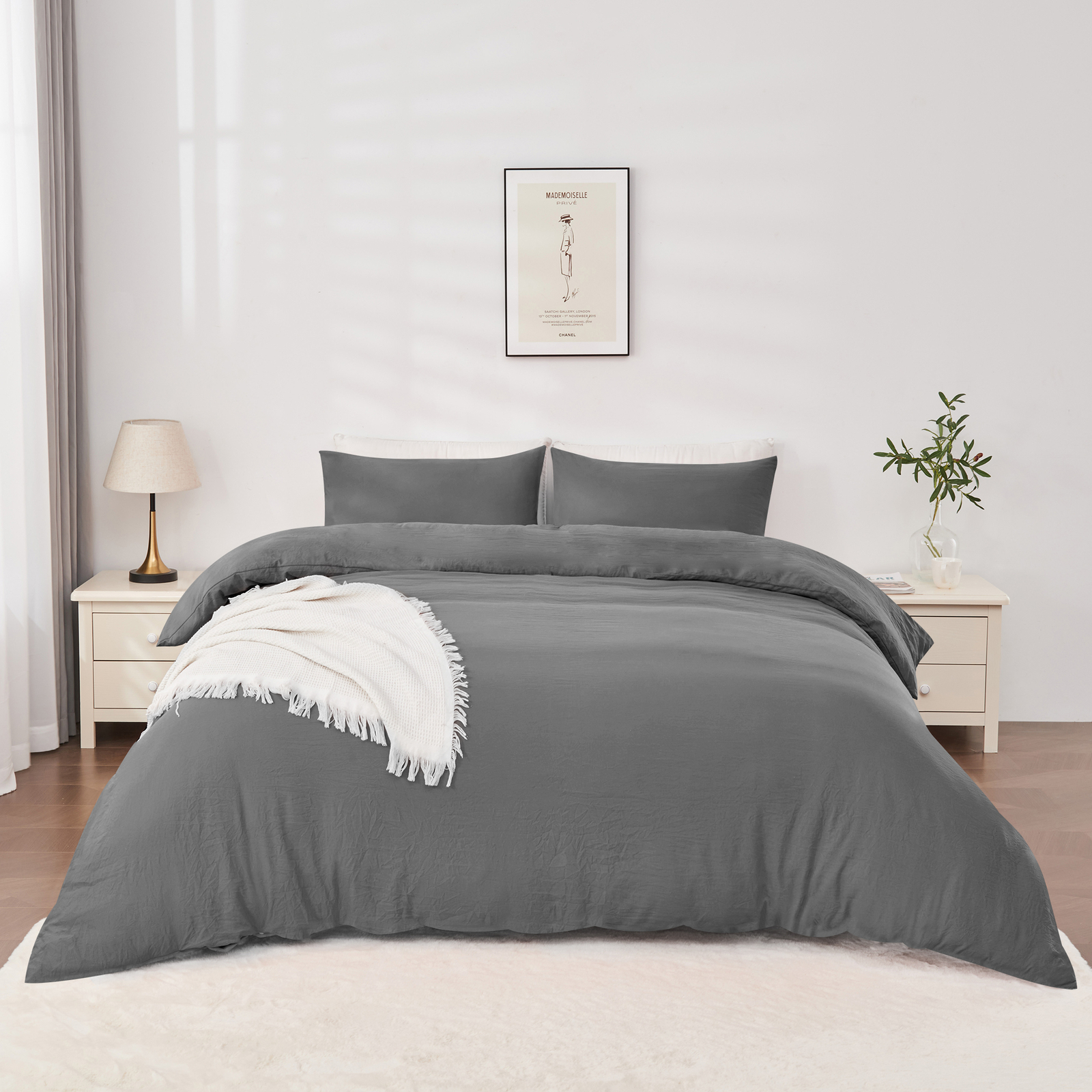 LINENOVA Pre Wash Microfibre Quilt Cover Set - Double,Charcoal ...