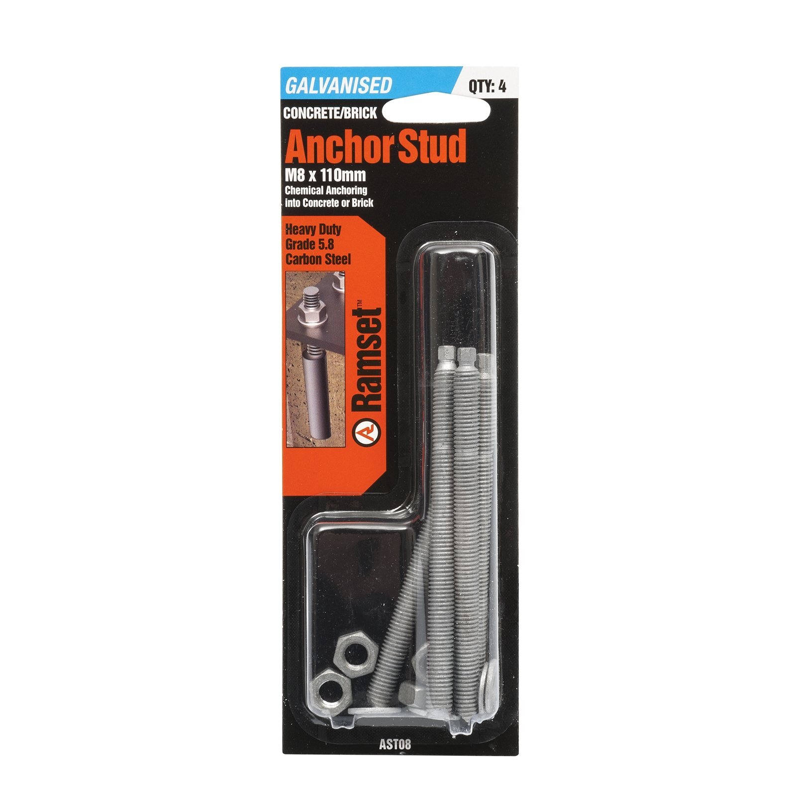 Ramset M8 x 110mm Galvanised Anchor Stud - 4 Pack - Bunnings Australia