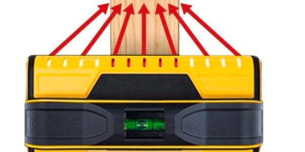 Stud finder with arrows pointing out of it