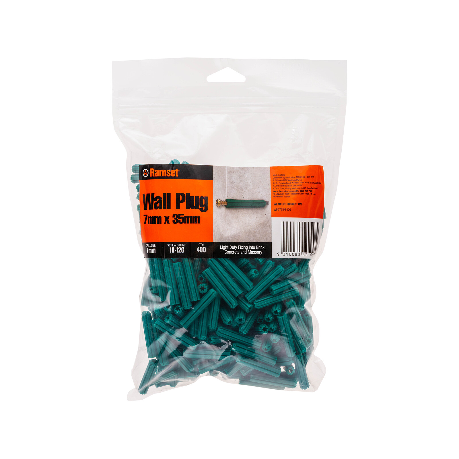 Ramset Green Wall Plugs 7 x 35mm Bg400 Bunnings Australia