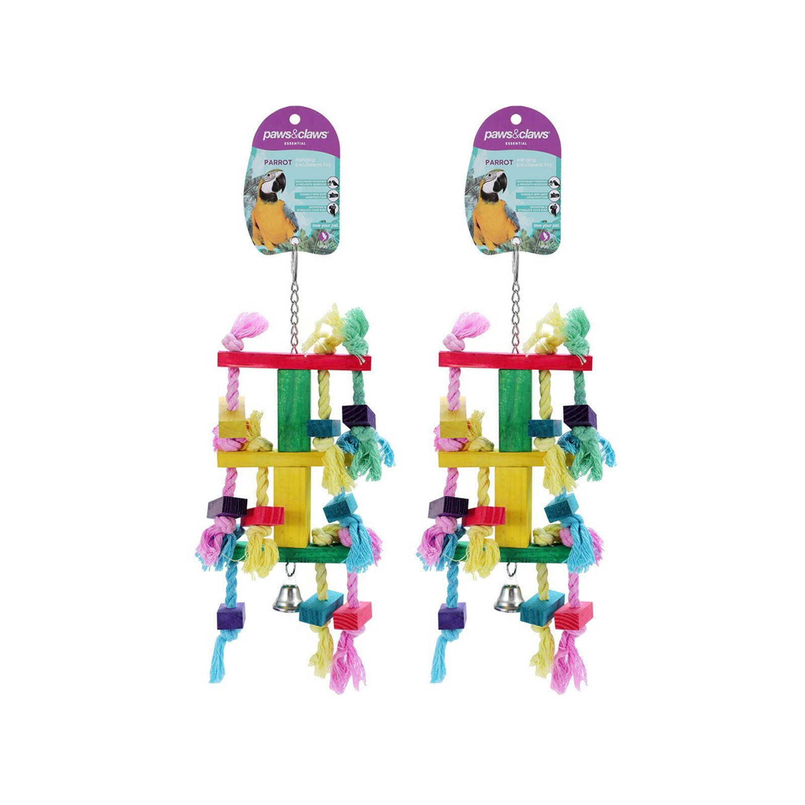 2x Paws & Claws 30x12cm Rope Tassle Parrot Pet/Bird Toy Bunnings