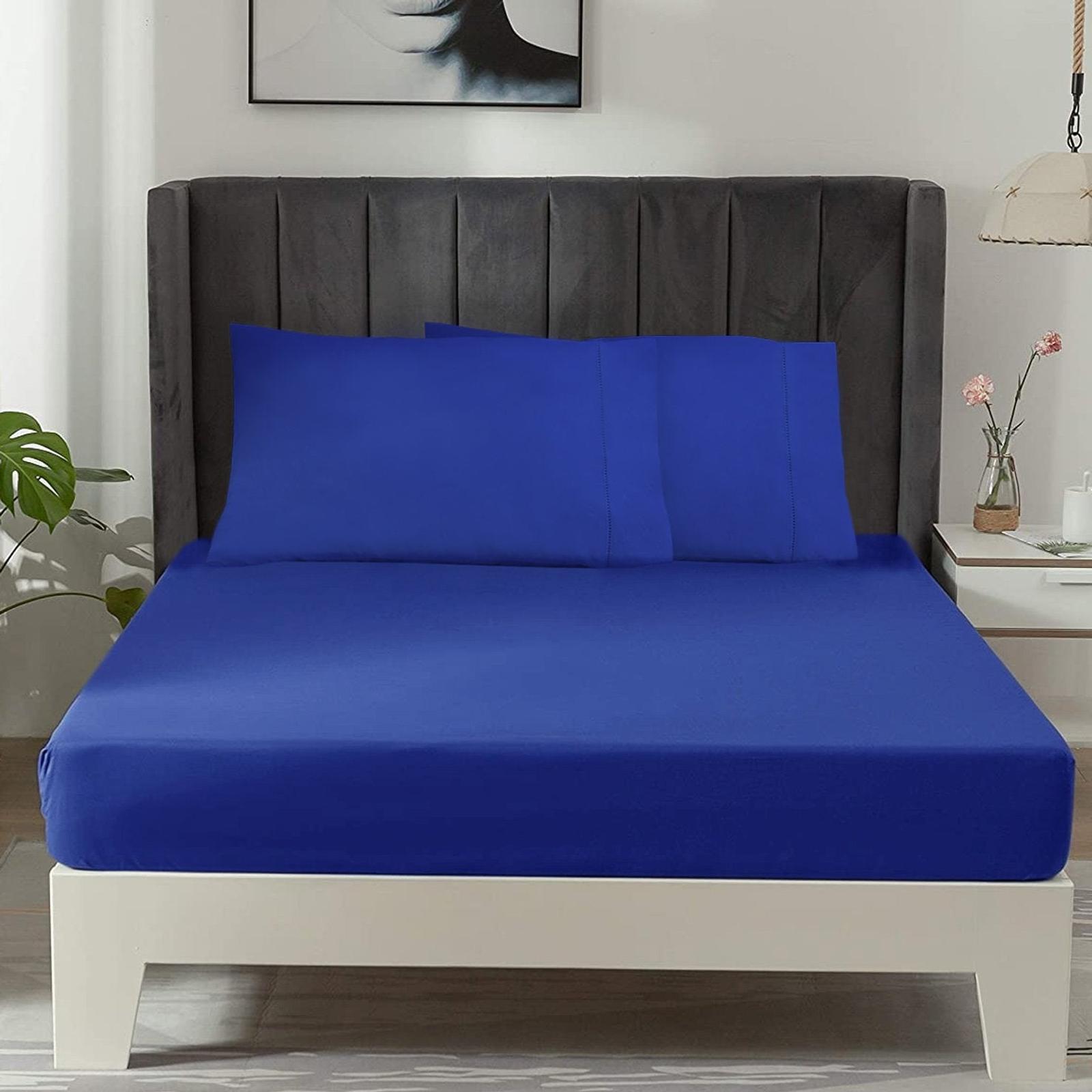 Ramesses 1500TC 100 Egyptian Cotton Fitted Sheet Combo Set Queen Royal Blue Bunnings Australia