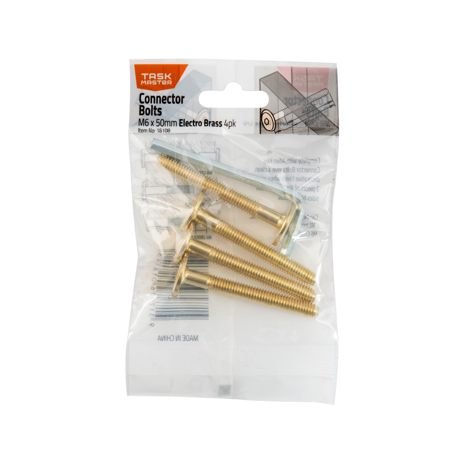 Taskmaster M6 x 50mm Electro Brass Connector Bolts - 4 Pack - Bunnings ...