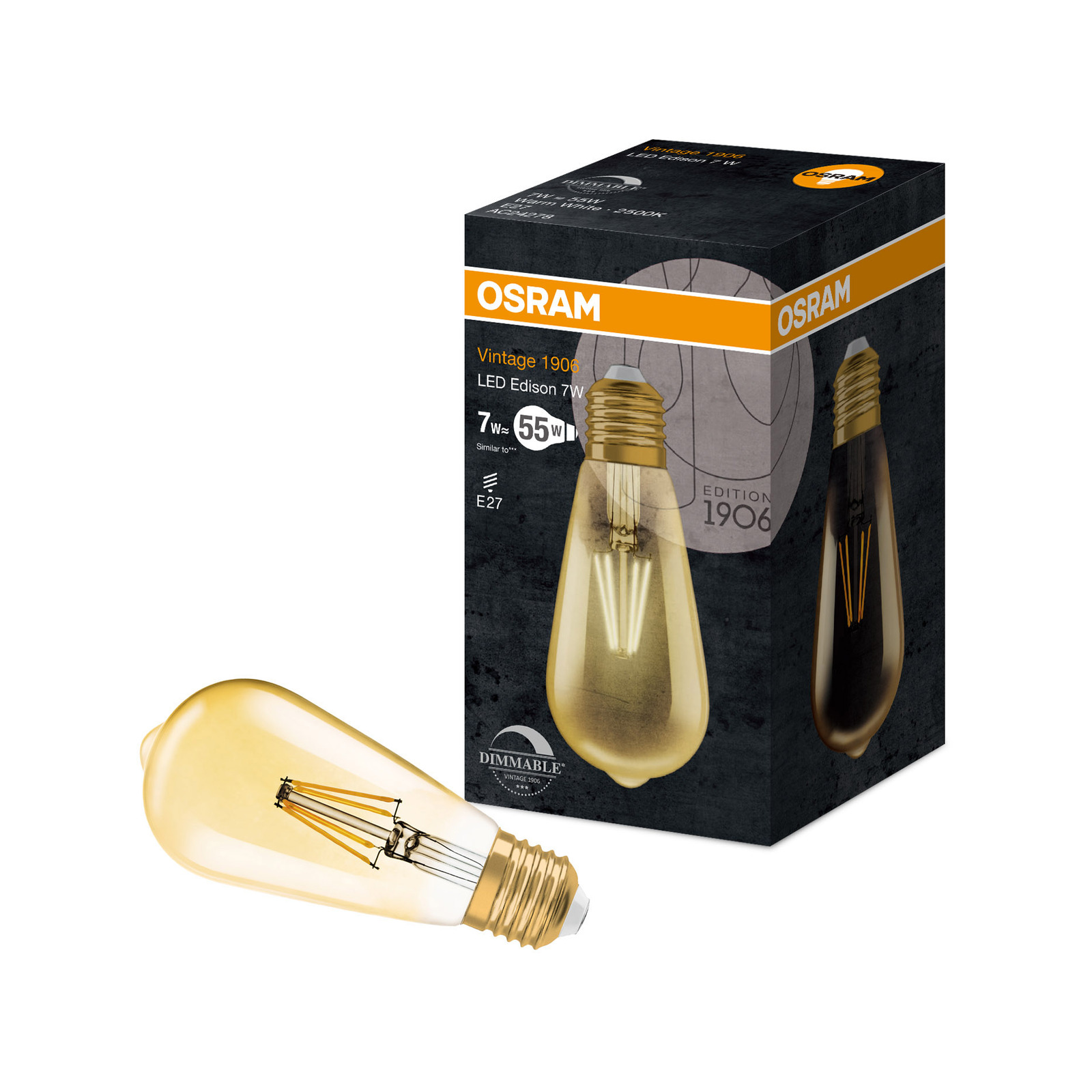 Osram 7W 710lm ST64 Clear Gold E27 LED Dimmable Light - Bunnings Australia