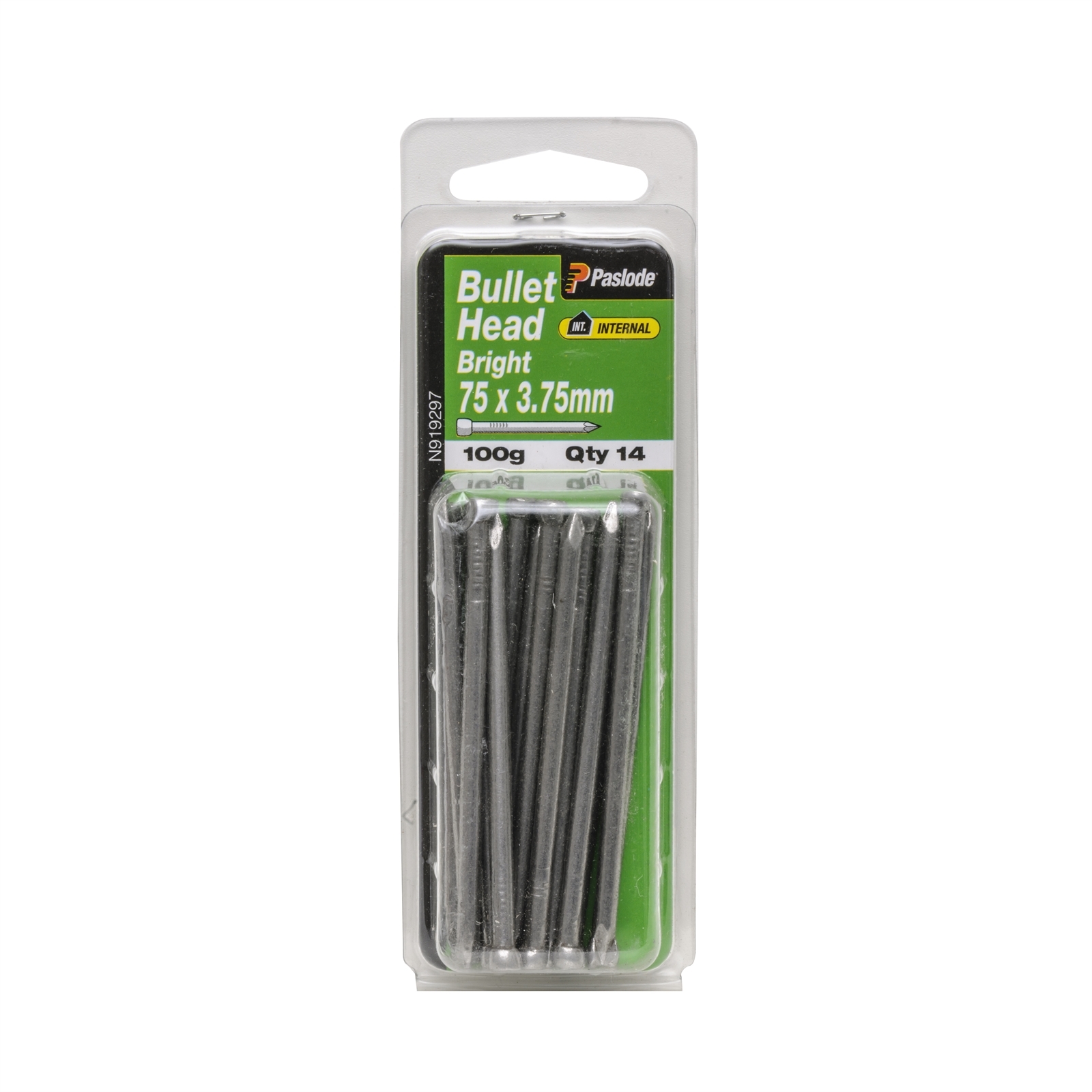 Paslode 75 x 3.75mm 100g Bright Steel Bullet Head Nails 14 Pack