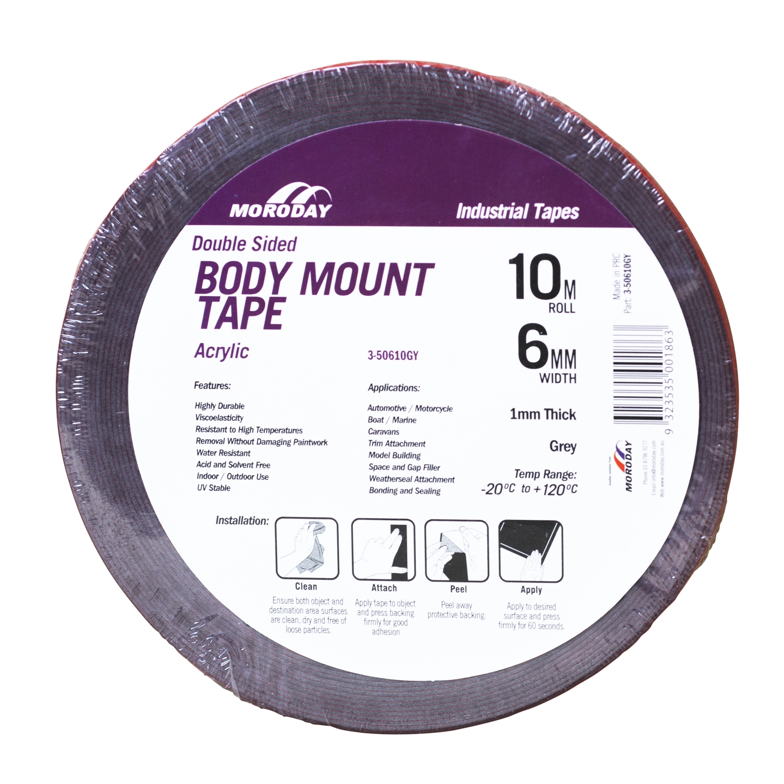 Moroday 6mm x 10m Grey Double Sided Body Mounting Tape Bunnings Australia