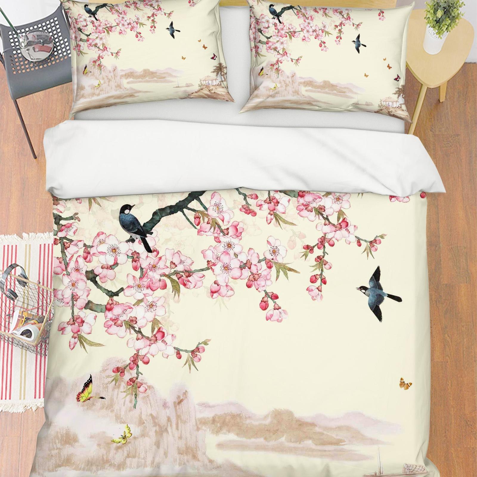 3D Pink Peach Blossom Bird Quilt Cover Set Bedding Set Pillowcases 89 ...