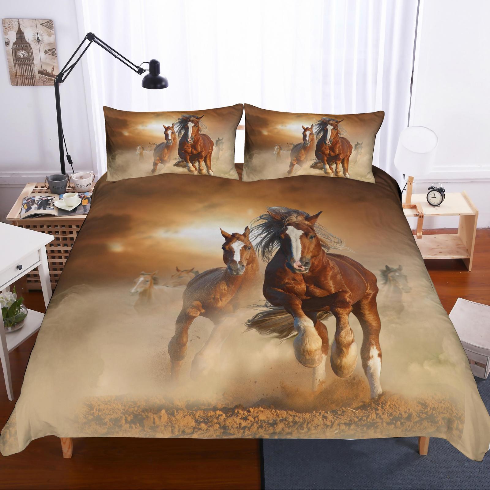 3D Galloping Horse Quilt Cover Set Bedding Set Pillowcases 227 Bunnings Australia