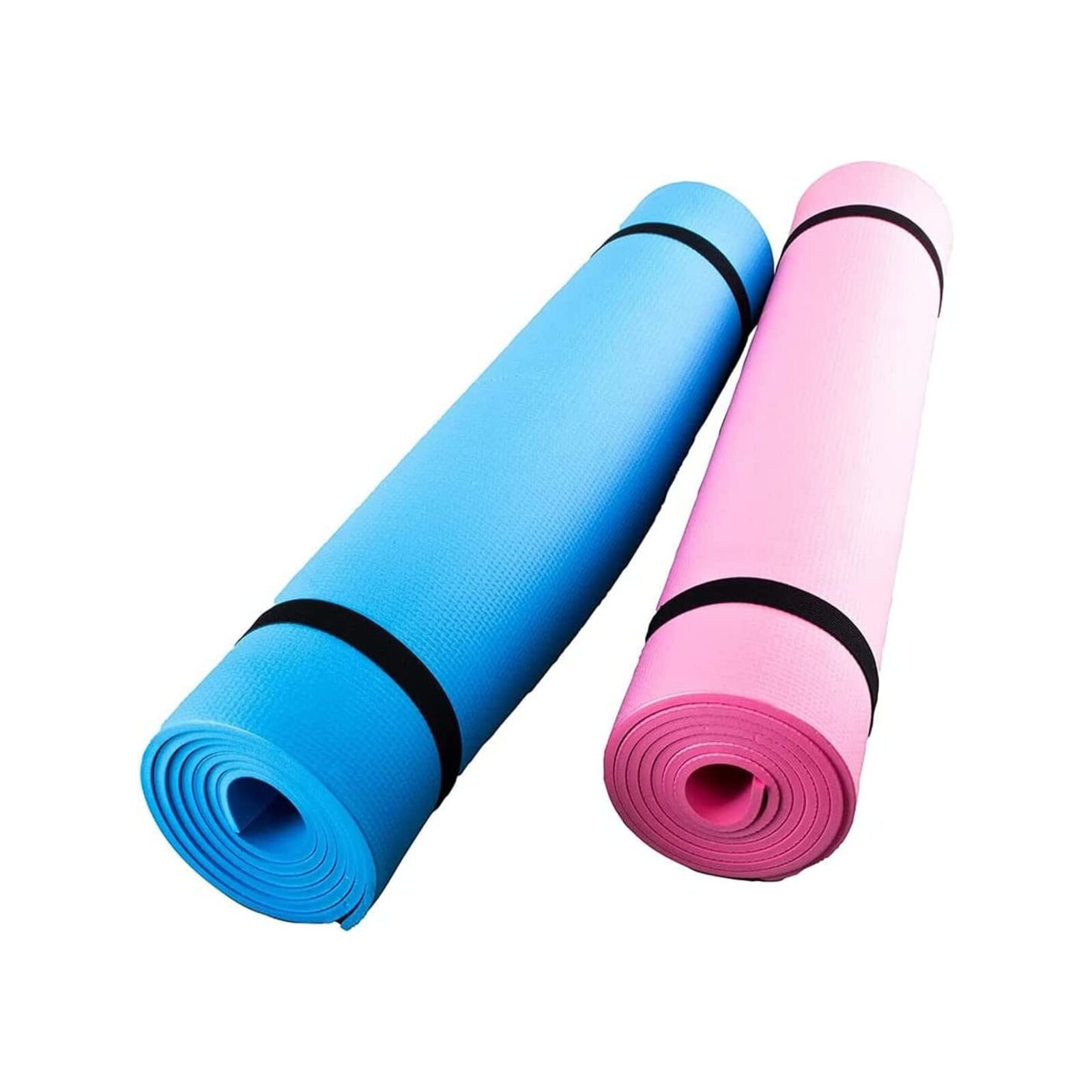 [2 Piece] Lightweight Yoga Mat, Includes Tie Straps 6mm, BLUE & PINK ...