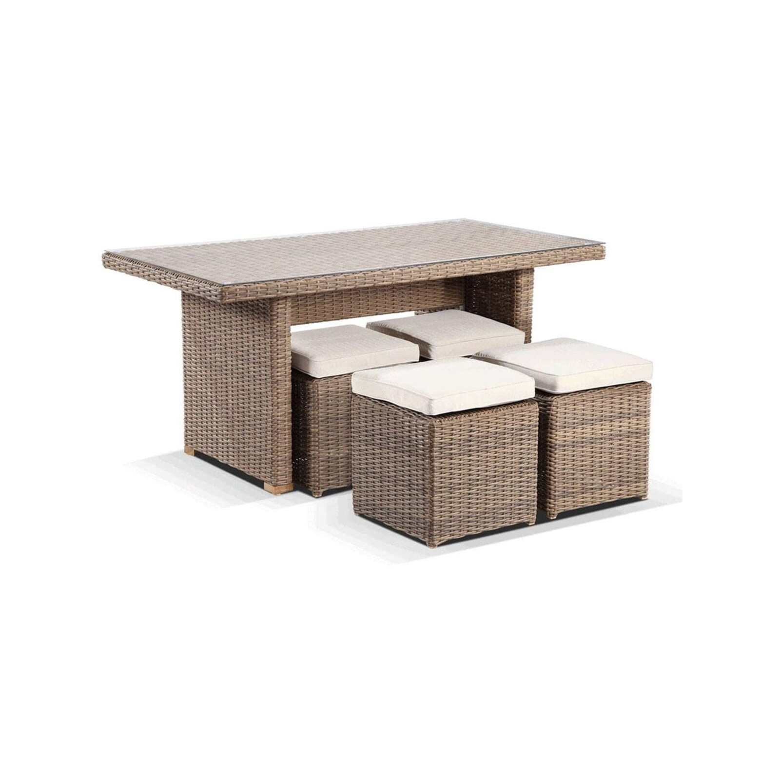 Outdoor Half Round Wicker Dining Coffee Table With 4 Stowaway Ottomans Bunnings Australia