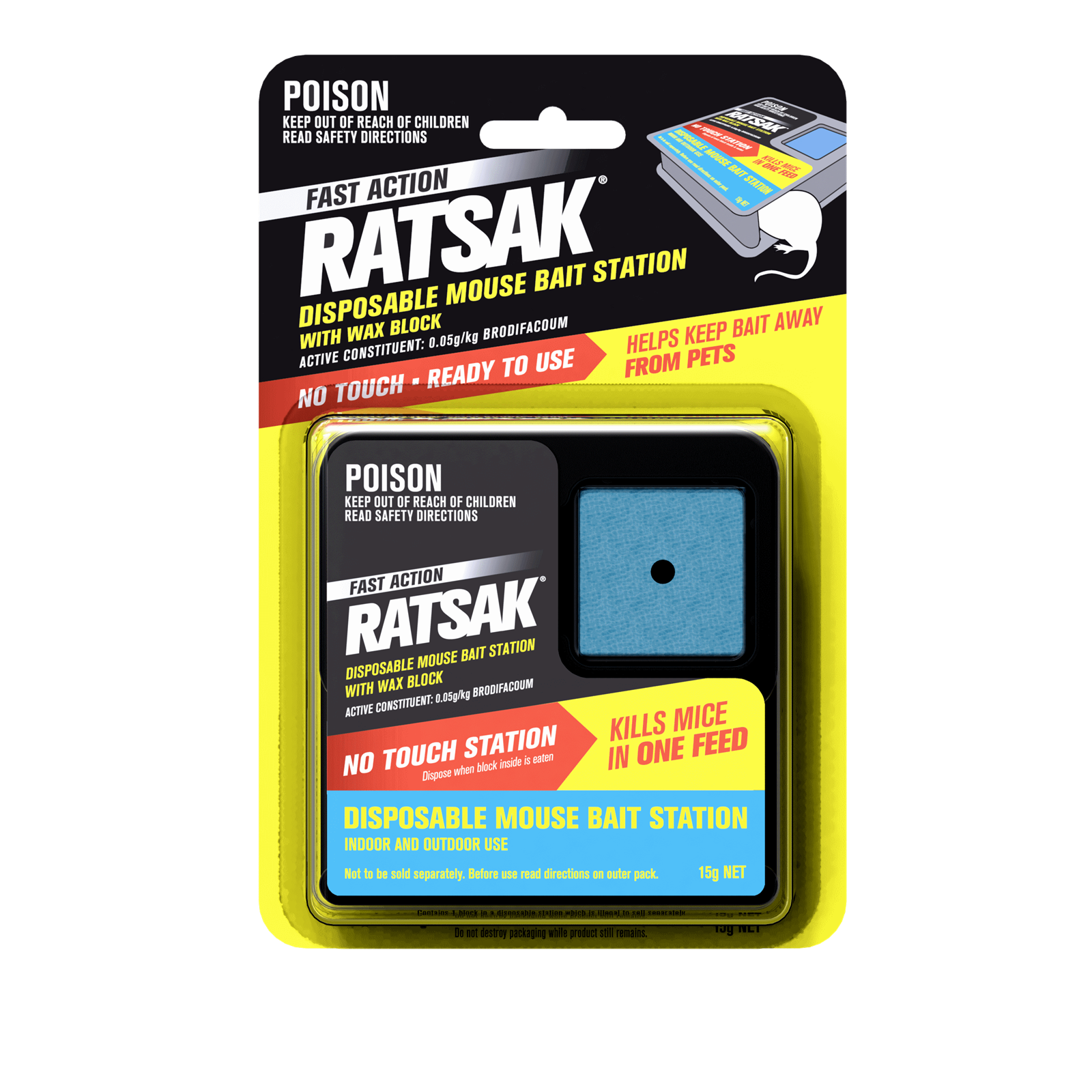 RATSAK Fast Action Disposable Mouse Bait Station With Wax Block ...