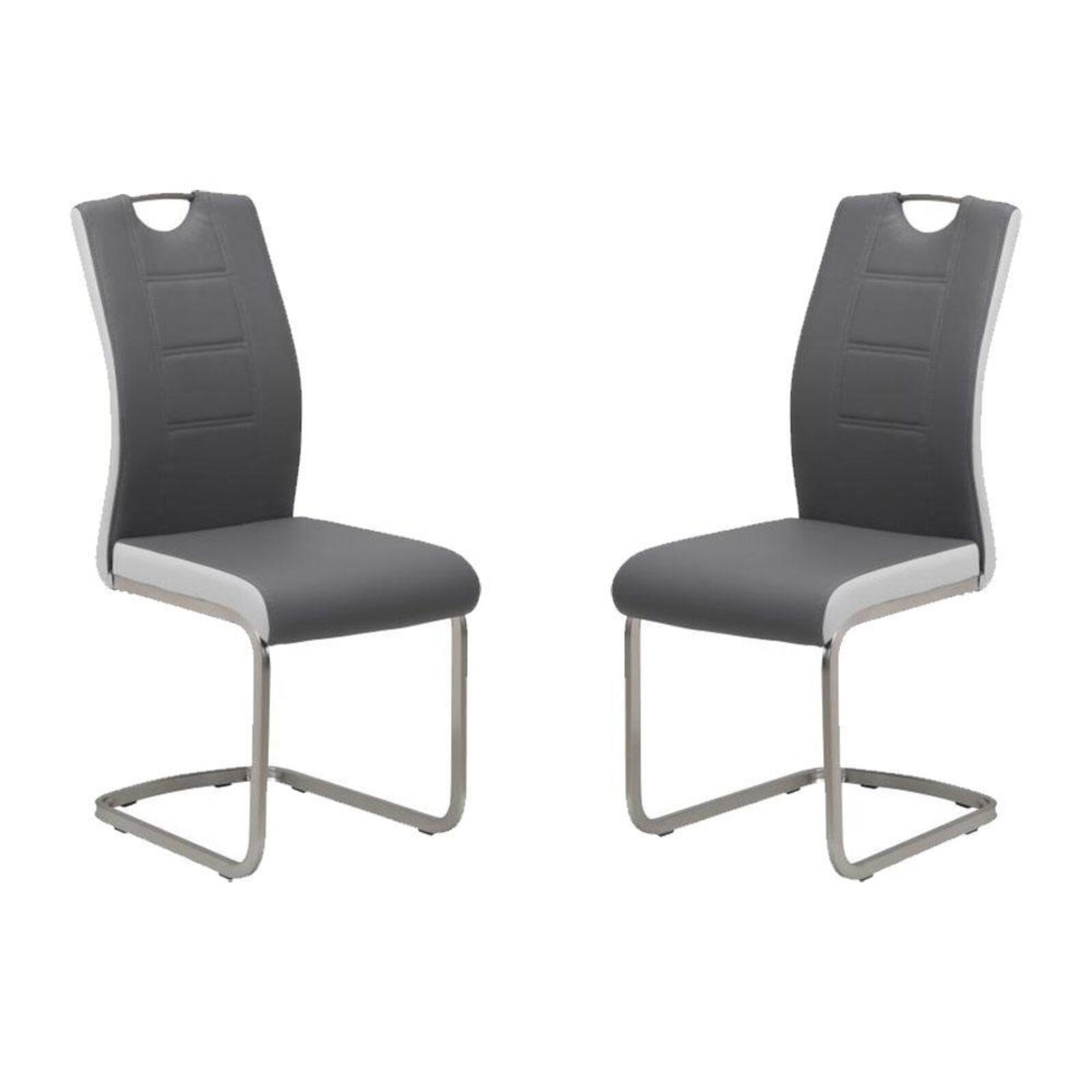 Set of 2 Argus Faux Leather Dining Chair Brushed Metal Legs Grey