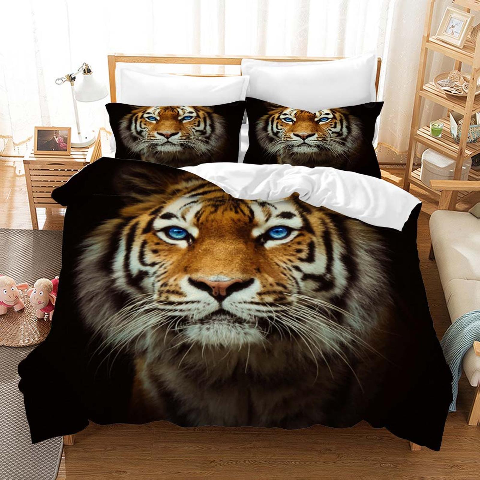 3d Tiger Face Quilt Cover Set Bedding Set Pillowcases 185 - Bunnings 