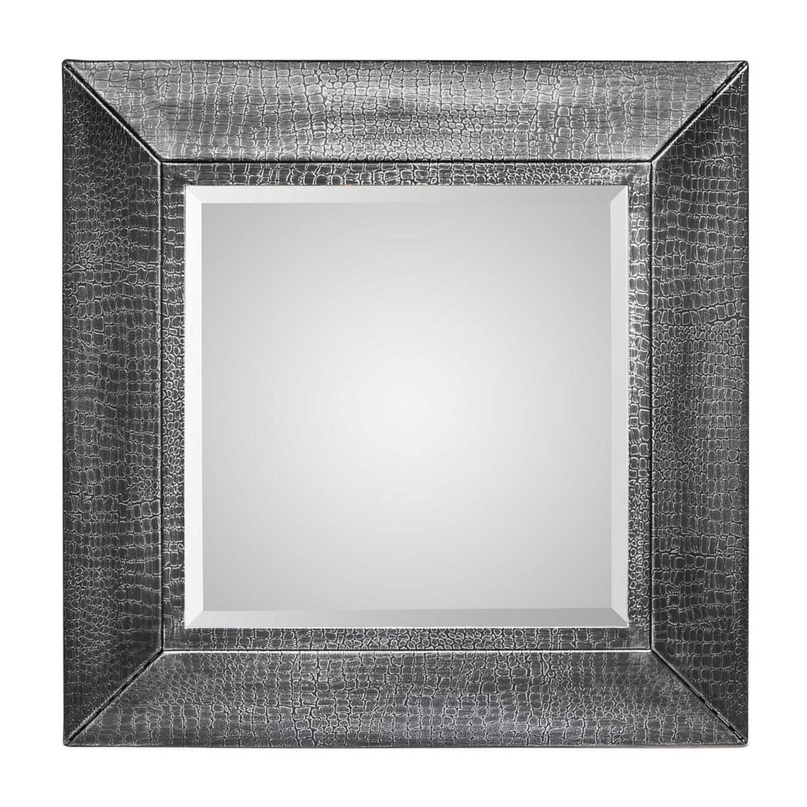 Lirash Black Square Wall Mirror with Silver Croc Pattern Frame