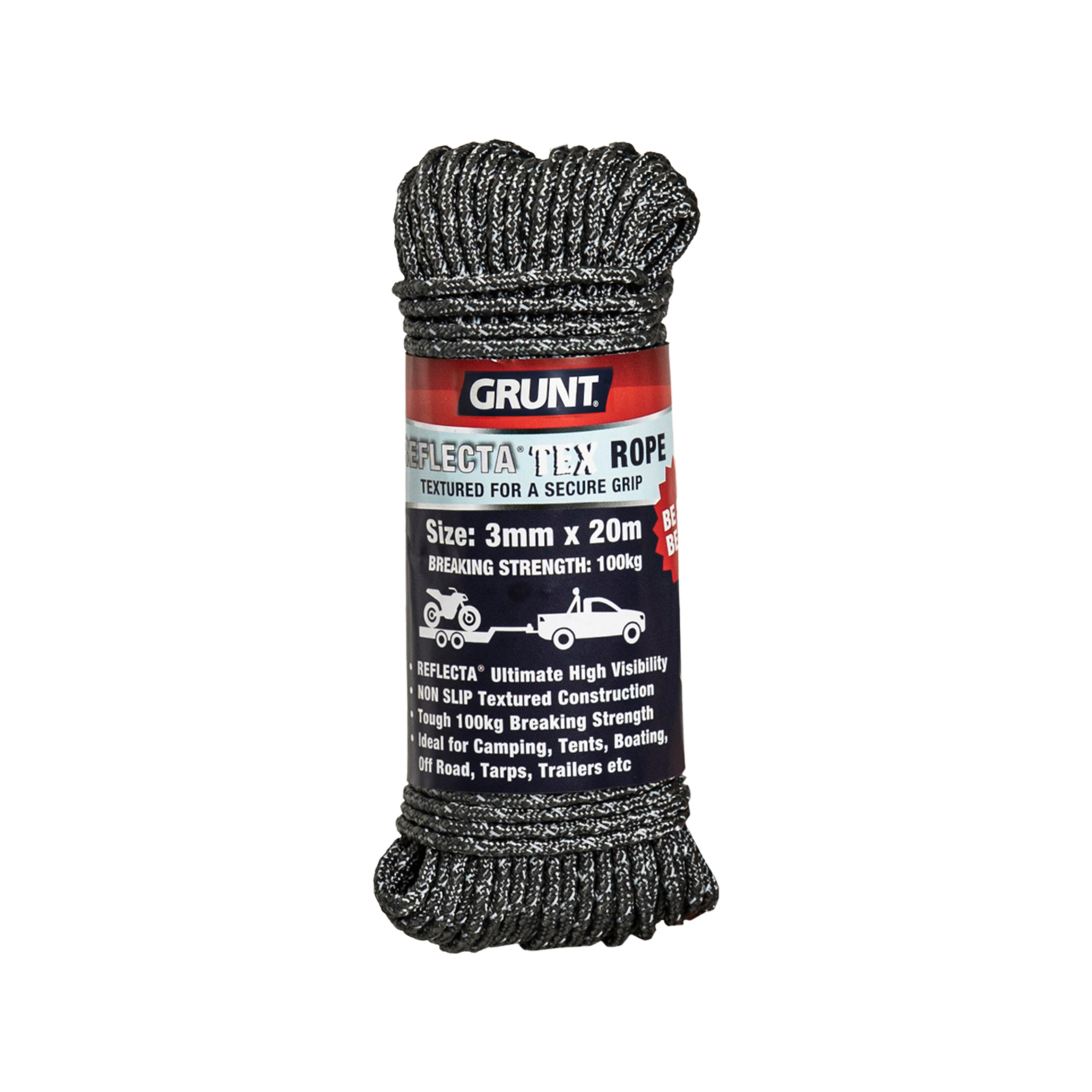 GRUNT 3mm x 20m Grey Reflecta Tex Rope - Bunnings Australia