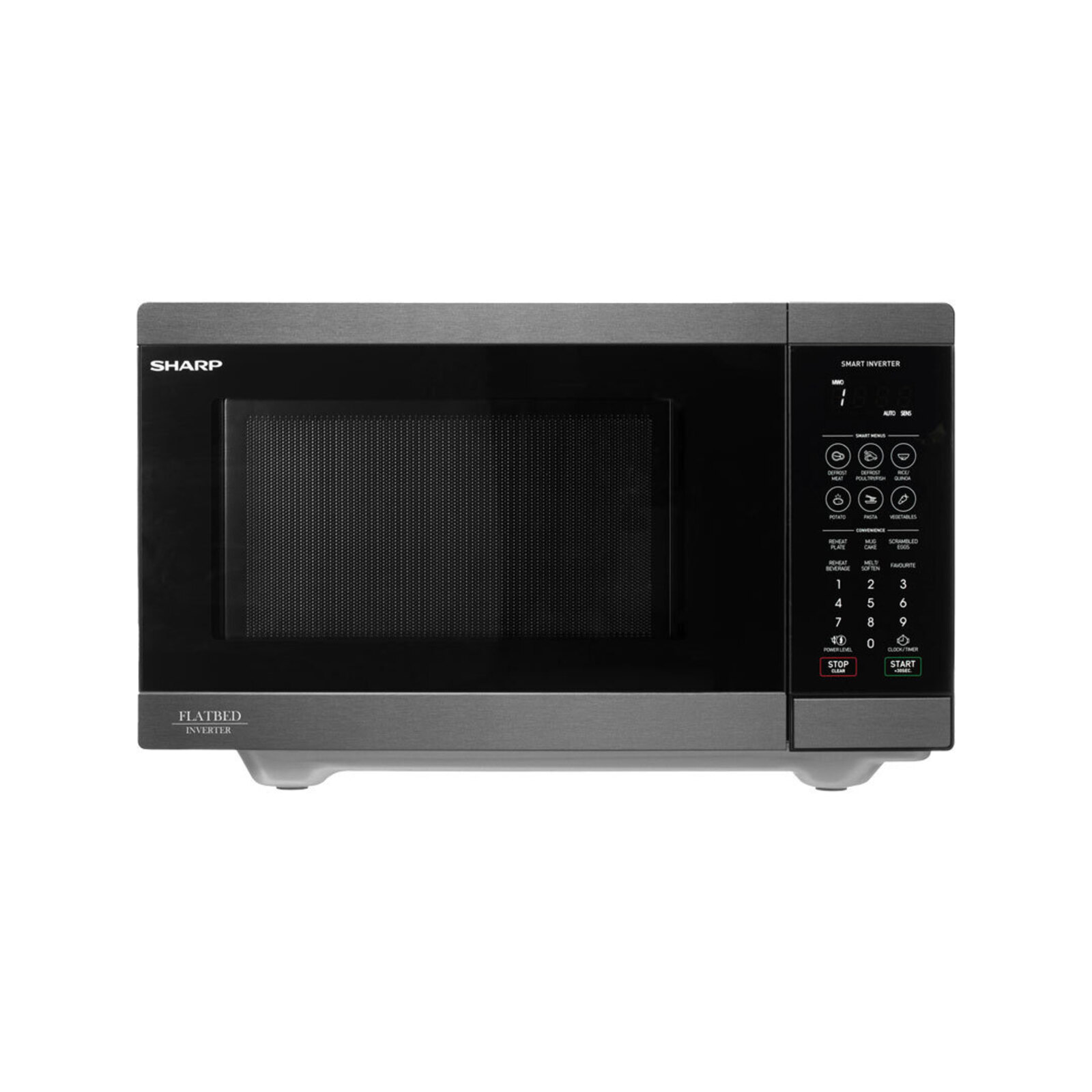 Sharp 26L Electric Flatbed Inverter Microwave Black Stainless