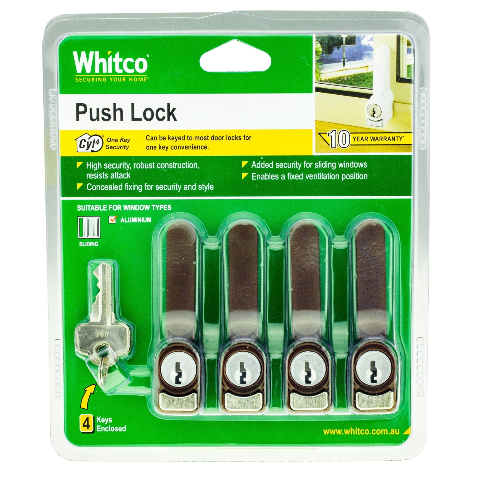 Whitco 4 Pack Sliding Window Push Lock Mahogany Bunnings Australia