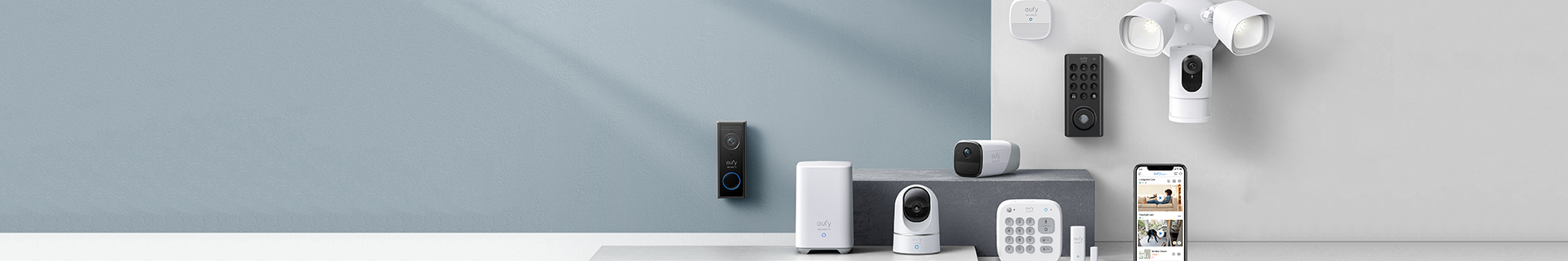 A collection of Eufy home security products