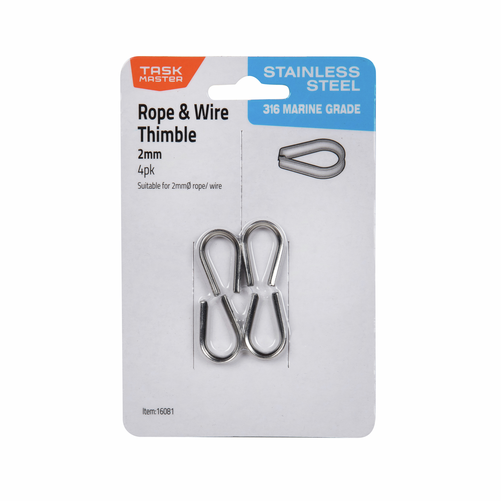 Taskmaster 2mm 316 Stainless Steel Rope Thimble 4 Pack Bunnings