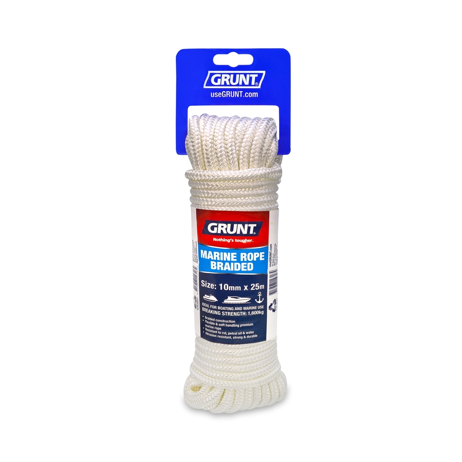 Grunt 10mm x 25m White Braided Marine Rope Bunnings Australia