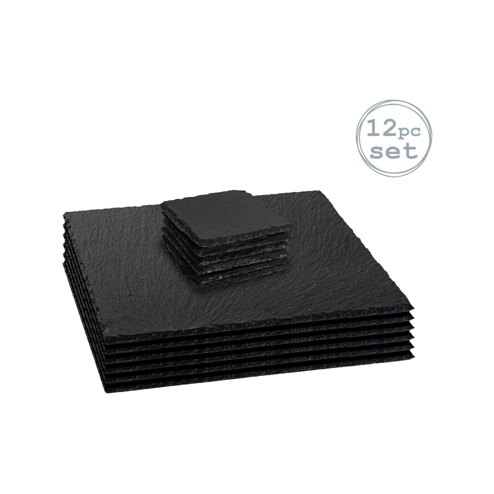 Argon Tableware 12 Piece Square Slate Placemats & Coasters Set Dinner