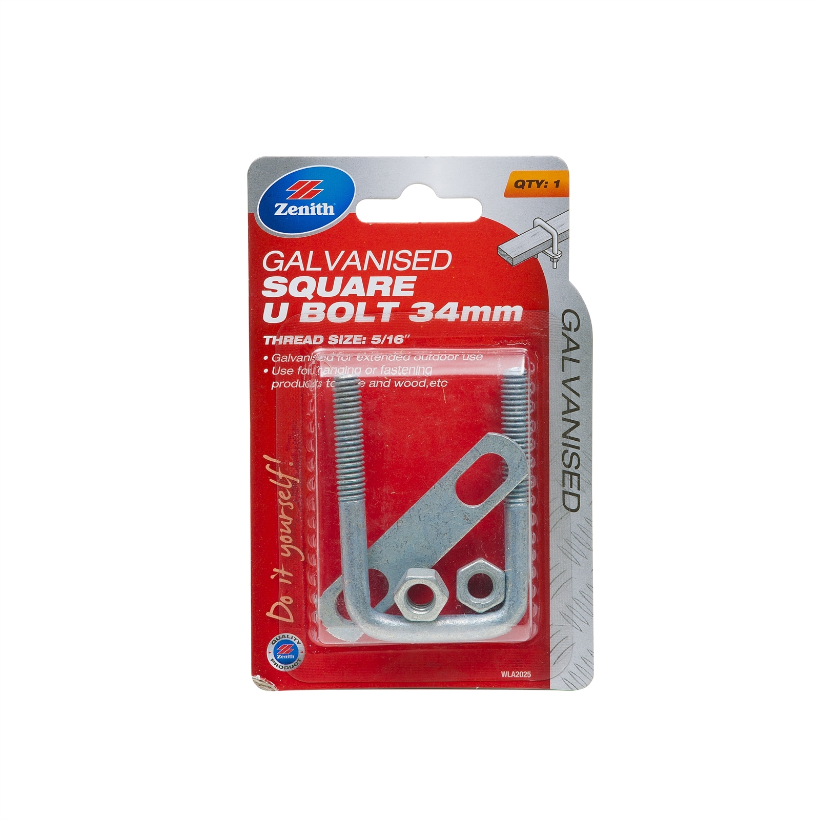 Zenith M8 x 64 x 34mm Galvanised Square U Bolt Bunnings Australia