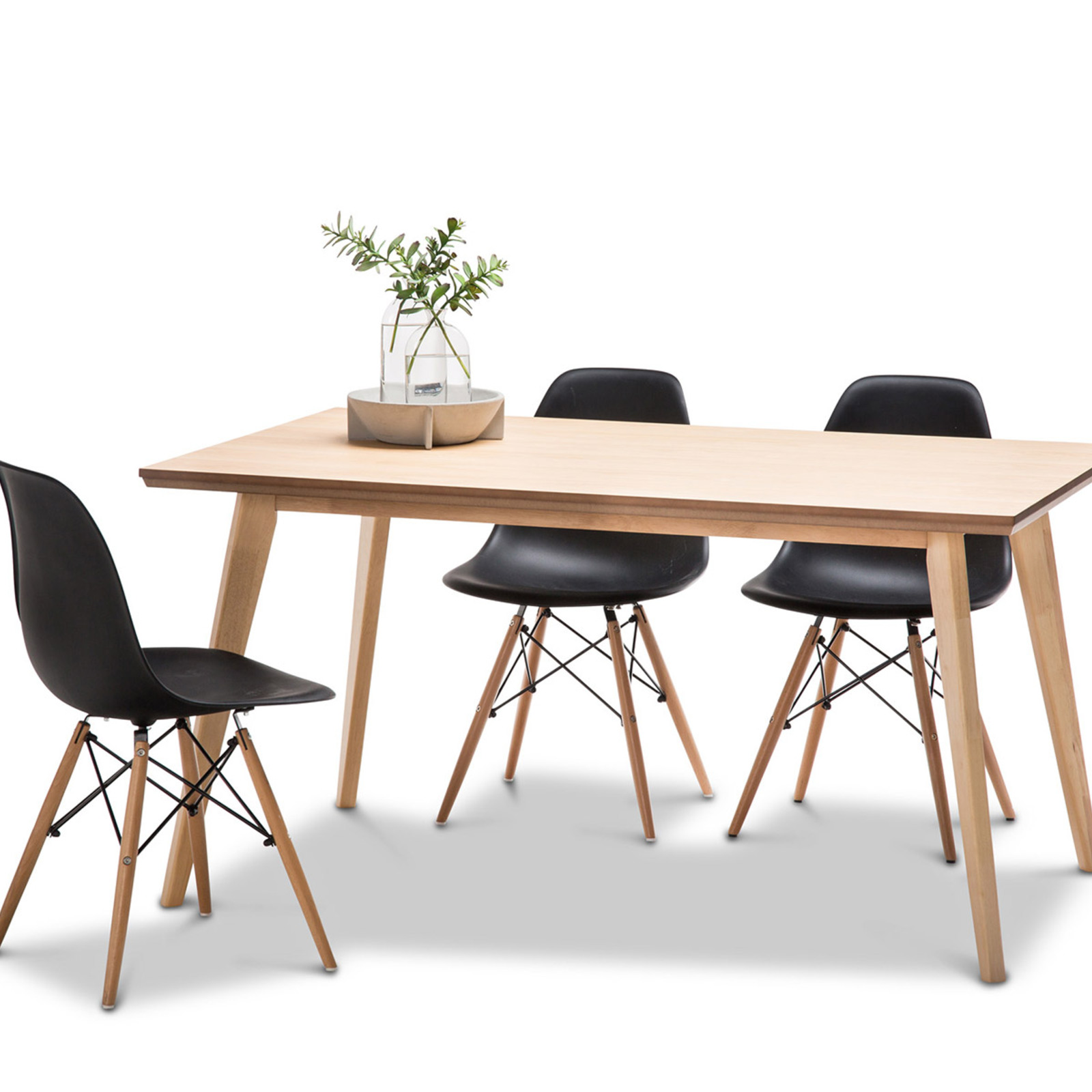 Bruno 5 Piece Natural Oak Dining Set With Replica Black Eames Chairs ...