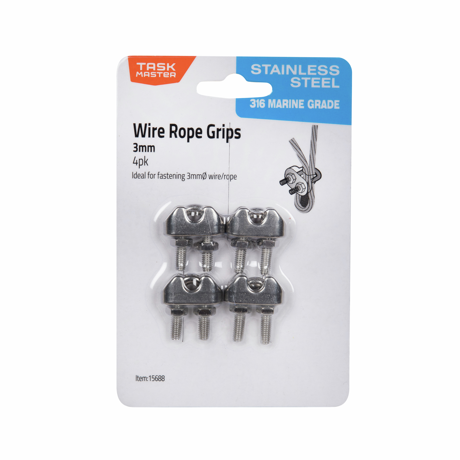 Taskmaster 3mm 316 Stainless Steel Wire Rope Grips 4 Pack Bunnings