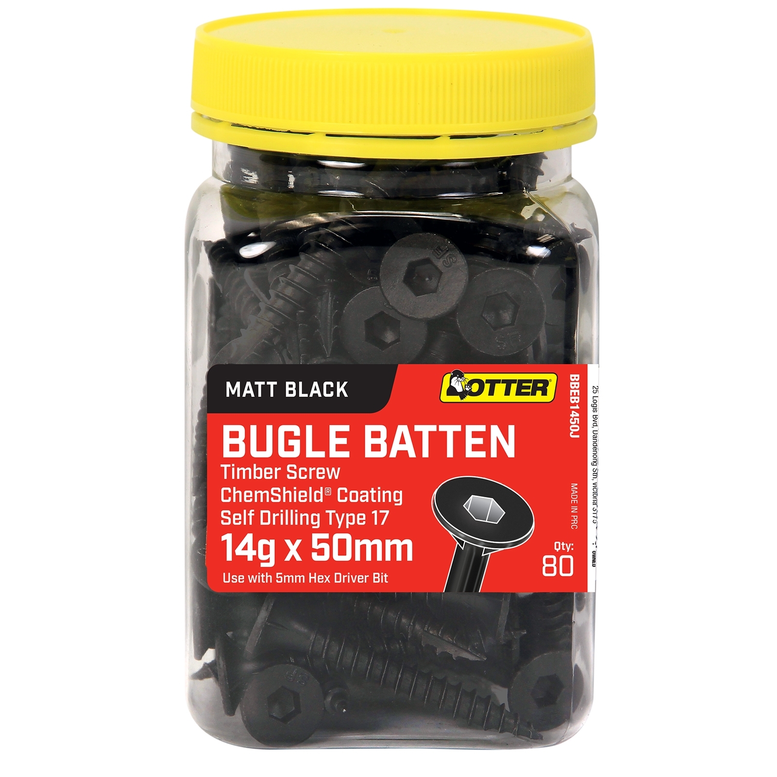 Otter 14g x 50mm Matt Black Bugle Batten Screws 80 Pack Bunnings