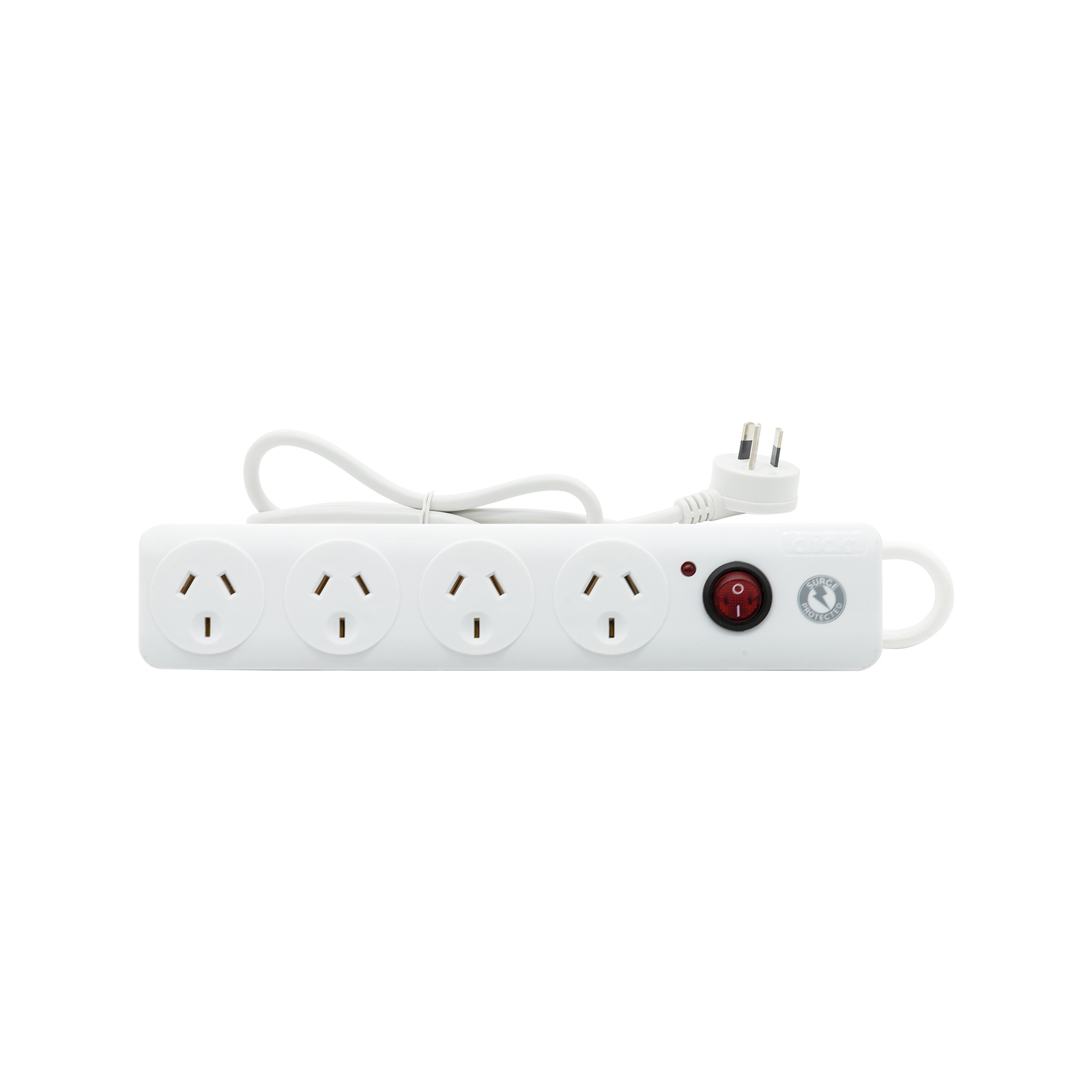 Click White 4 Outlet Surge Protected Powerboard with Master Switch